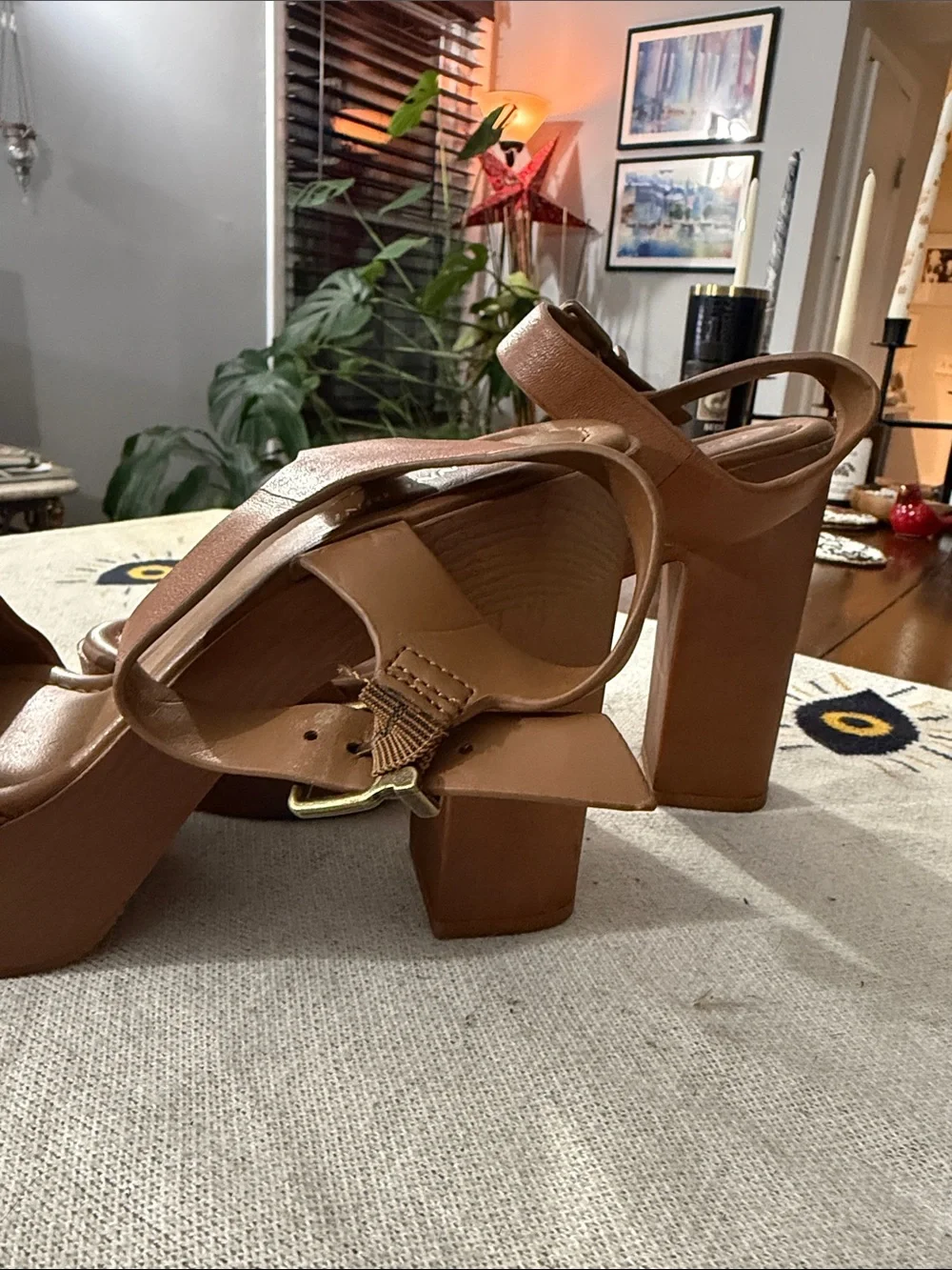 Gianni Bini Women's Tan Platform Block Heel Sandals with Ankle Strap